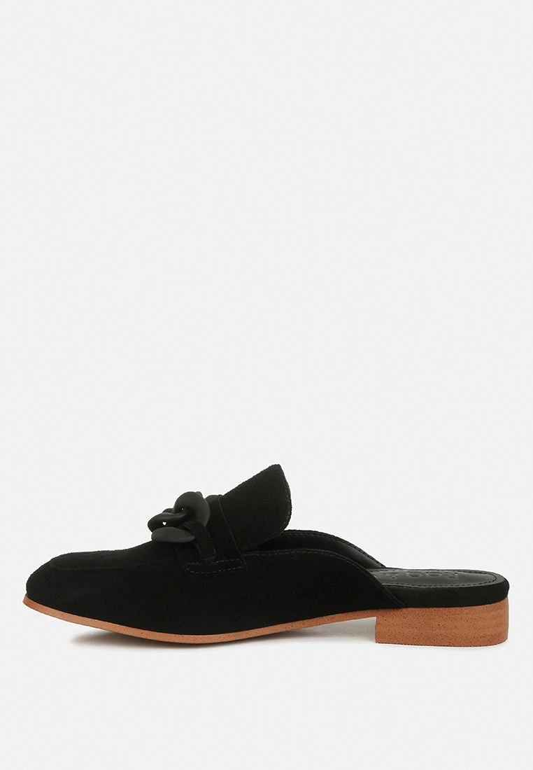 KRIZIA Chunky Chain Suede Slip On Mules In Black 6 KRIZIA Chunky Chain Suede Slip On Mules In Black - Image 4