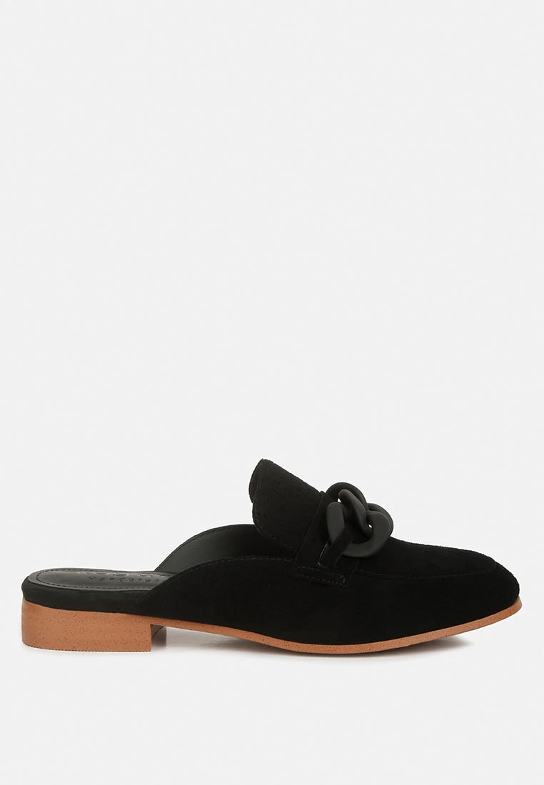 KRIZIA Chunky Chain Suede Slip On Mules In Black 4 KRIZIA Chunky Chain Suede Slip On Mules In Black - Image 2