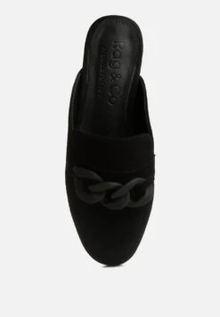 KRIZIA Chunky Chain Suede Slip On Mules In Black 15 KRIZIA Chunky Chain Suede Slip On Mules In Black -Velvettes Shoes Shop kriziachunkychainsuedesliponloafersRCSH4107Black 1 7