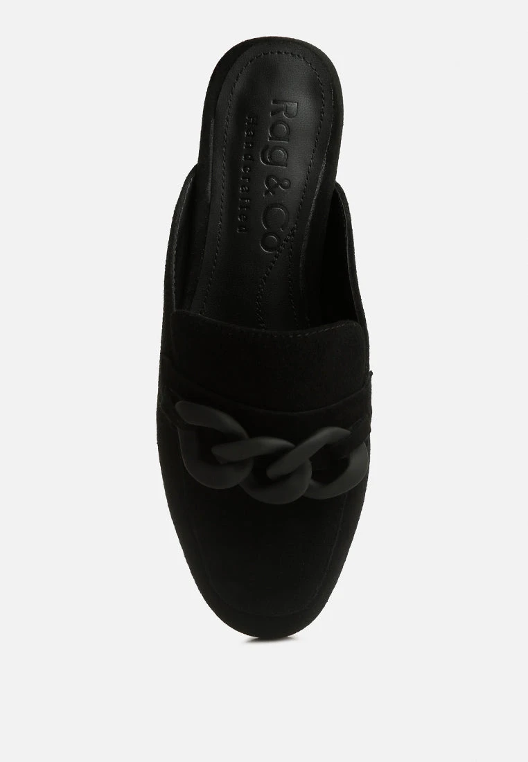 KRIZIA Chunky Chain Suede Slip On Mules In Black 8 KRIZIA Chunky Chain Suede Slip On Mules In Black - Image 6