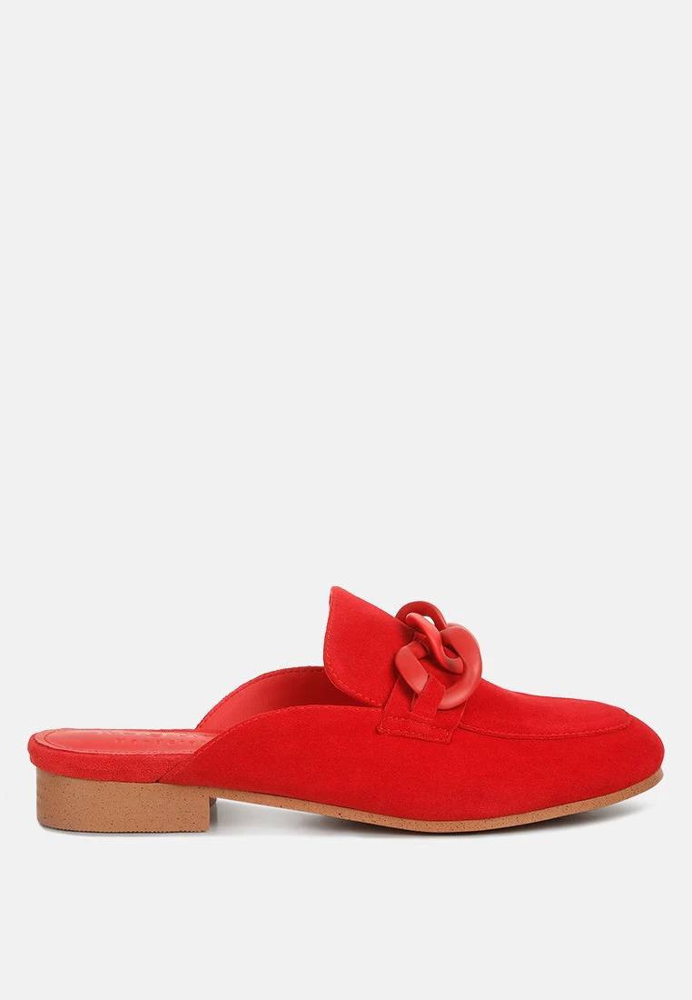 KRIZIA Chunky Chain Suede Slip On Mules In Red 4 KRIZIA Chunky Chain Suede Slip On Mules In Red - Image 2