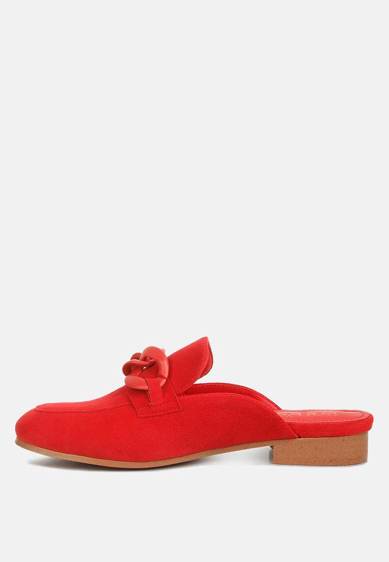 KRIZIA Chunky Chain Suede Slip On Mules In Red 6 KRIZIA Chunky Chain Suede Slip On Mules In Red - Image 4