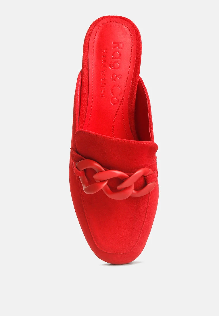KRIZIA Chunky Chain Suede Slip On Mules In Red 8 KRIZIA Chunky Chain Suede Slip On Mules In Red - Image 6