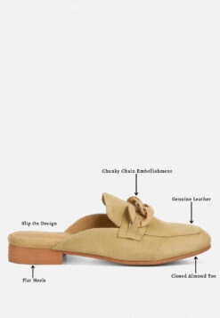 KRIZIA Chunky Chain Suede Slip On Mules In Sand -Velvettes Shoes Shop kriziachunkychainsuedesliponloafersRCSH4107sand 1
