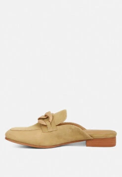 KRIZIA Chunky Chain Suede Slip On Mules In Sand -Velvettes Shoes Shop kriziachunkychainsuedesliponloafersRCSH4107sand 6