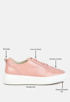 MAGULL Solid Lace Up Leather Sneakers In Pink -Velvettes Shoes Shop magullsolidlaceupleathersneakers RCSH4206 pink 10