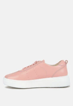 MAGULL Solid Lace Up Leather Sneakers In Pink -Velvettes Shoes Shop magullsolidlaceupleathersneakers RCSH4206 pink 4
