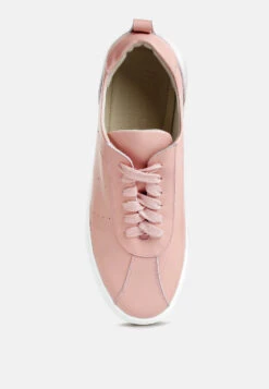 MAGULL Solid Lace Up Leather Sneakers In Pink -Velvettes Shoes Shop magullsolidlaceupleathersneakers RCSH4206 pink 7