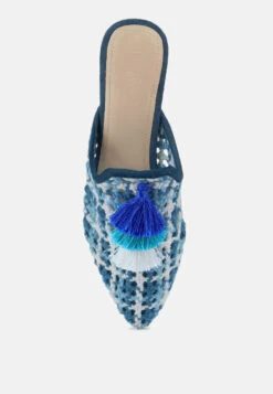 MARIANA Blue Woven Flat Mules With Tassels -Velvettes Shoes Shop marianawovenflatmuleswithtassels RCSH2028 blue 8