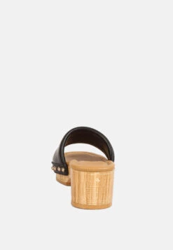 MINNY Textured Heel Leather Slip On Sandals In Black -Velvettes Shoes Shop minnytexturedheelleathersliponsandals RCSH4212 black 6