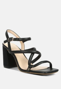 ARTHA Open Square Toe Block Heel Sandals In Black
