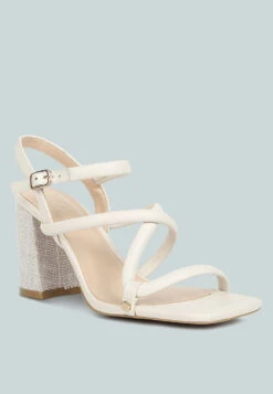 ARTHA Open Square Toe Block Heel Sandals In Off White