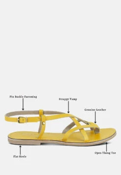 RITA Yellow Strappy Flat Leather Sandals -Velvettes Shoes Shop ritastrappyflatleathersandals RCSH1852 yellow 1