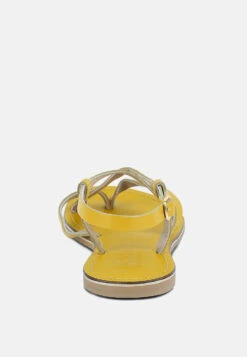 RITA Yellow Strappy Flat Leather Sandals -Velvettes Shoes Shop ritastrappyflatleathersandals RCSH1852 yellow 3