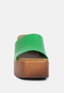 SCANDAL Slip On Block Heel Sandals In Green -Velvettes Shoes Shop scandalsliponblockheelssandalsRCSH4209Green 1