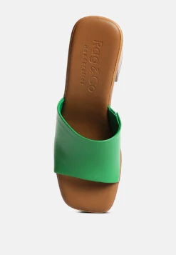 SCANDAL Slip On Block Heel Sandals In Green -Velvettes Shoes Shop scandalsliponblockheelssandalsRCSH4209Green 6