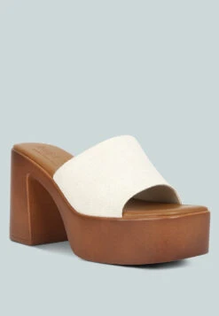 SCANDAL Slip On Block Heel Sandals In Off White