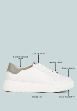 SCHICK Lace Up Leather Sneakers In Grey -Velvettes Shoes Shop schicklaceupleathersneakers RCSH4203 White Grey 9