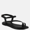 STALLONE Black Braided Flat Sandals -Velvettes Shoes Shop stalloneblackbraidedflatsandals RCSH4096 black 1