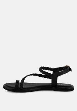 STALLONE Black Braided Flat Sandals -Velvettes Shoes Shop stalloneblackbraidedflatsandals RCSH4096 black 4