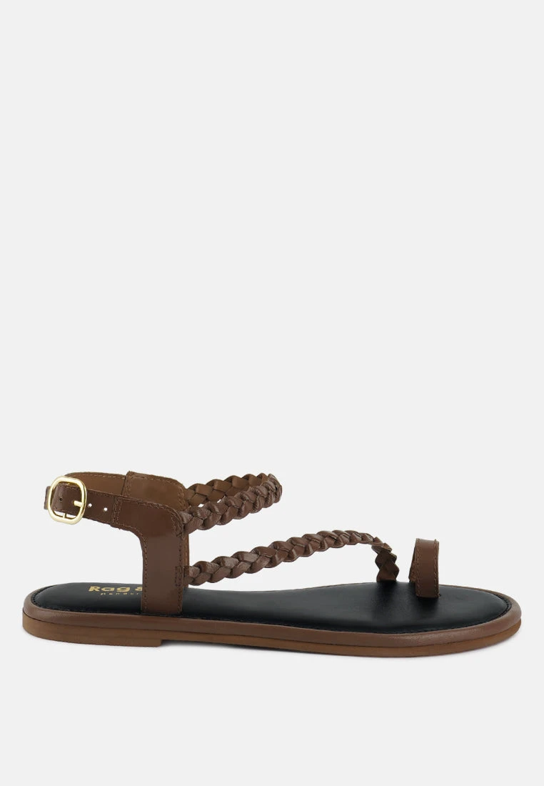 STALLONE Tan Braided Flat Sandals 4 STALLONE Tan Braided Flat Sandals - Image 2
