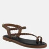 STALLONE Tan Braided Flat Sandals