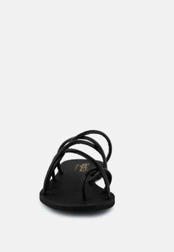 SWEETIN Black Strappy Flat Slip On Sandals -Velvettes Shoes Shop sweetinblackstrappyflatsliponsandals RCSH4080 black 7