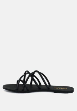 SWEETIN Black Strappy Flat Slip On Sandals -Velvettes Shoes Shop sweetinblackstrappyflatsliponsandals RCSH4080 black 8