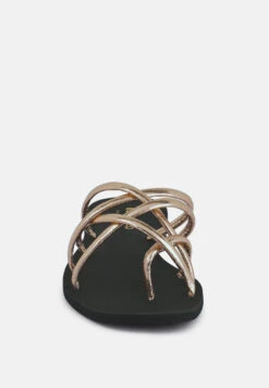 SWEETIN Rose Gold Strappy Flat Slip On Sandals 11 SWEETIN Rose Gold Strappy Flat Slip On Sandals -Velvettes Shoes Shop sweetinblackstrappyflatsliponsandals RCSH4080 rosegold 2