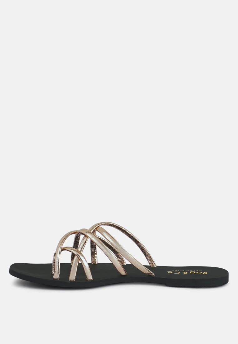SWEETIN Rose Gold Strappy Flat Slip On Sandals 6 SWEETIN Rose Gold Strappy Flat Slip On Sandals - Image 4