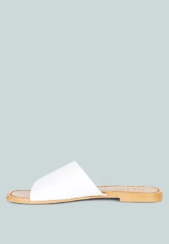 TATAMI White Leather Classic Slide Flats -Velvettes Shoes Shop tatamileatherclassicslideflats RCSH2953 white 8