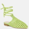 TUTSI Green Handwoven Honeycomb Tie Up Flat Mules -Velvettes Shoes Shop tutsihandwovenhoneycombcottontieupmulesflats RCSH2867 green 2