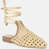 TUTSI Nude Handwoven Honeycomb Tie Up Flat Mules -Velvettes Shoes Shop tutsihandwovenhoneycombcottontieupmulesflats RCSH2867 nude 2